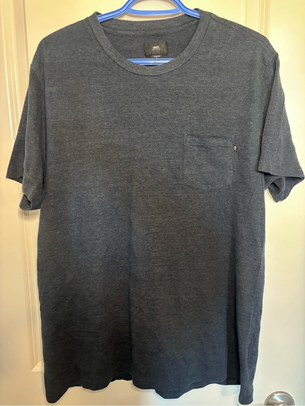 Obey Men’s Dark Navy Textured Pocket Crew Neck T-Shirt